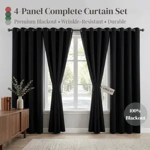 QIANLI 4 Panel Blackout Curtains , blacking curtains, Thermal & Noise Reducing, Home Decor,  Natural Drape for Bedroom & Living Room
