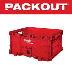 Milwaukee PACKOUT 18.6-in. Tool Storage Crate Bin with Carrying Handles, 50 lbs. Weight Capacity, Ideal for Men's Work & Construction Accessories, Work Accessories
