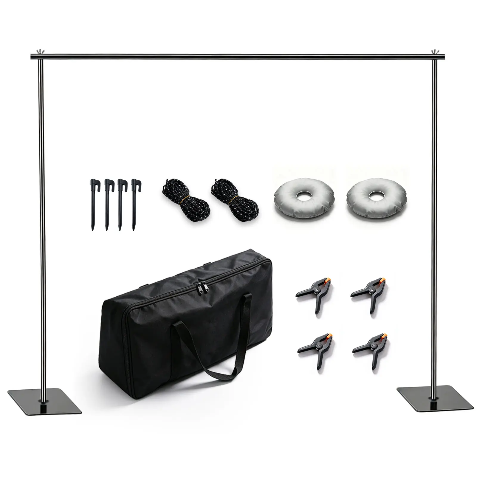 Backdrop Stand 10x7ft(WxH) Photo Studio Adjustable Background Stand Support kit with 4 Clamps, 2 Sandbags and Carry Bag for Parties, Events Decoration, Wedding, Photography