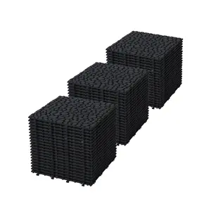 12 x 12 Inch Interlocking Deck Tiles Plastic Waterproof Outdoor All Weather Anti-slip Bathroom Shower Balcony Porch Strong Weight Capacity Upto 440 LBS, Pebble Stone Pattern