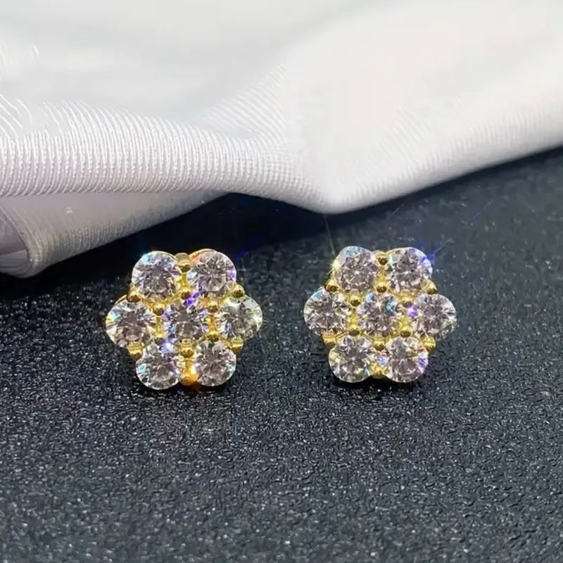 4.2CT VS-VVS cluster flower earrings .925 15mm large