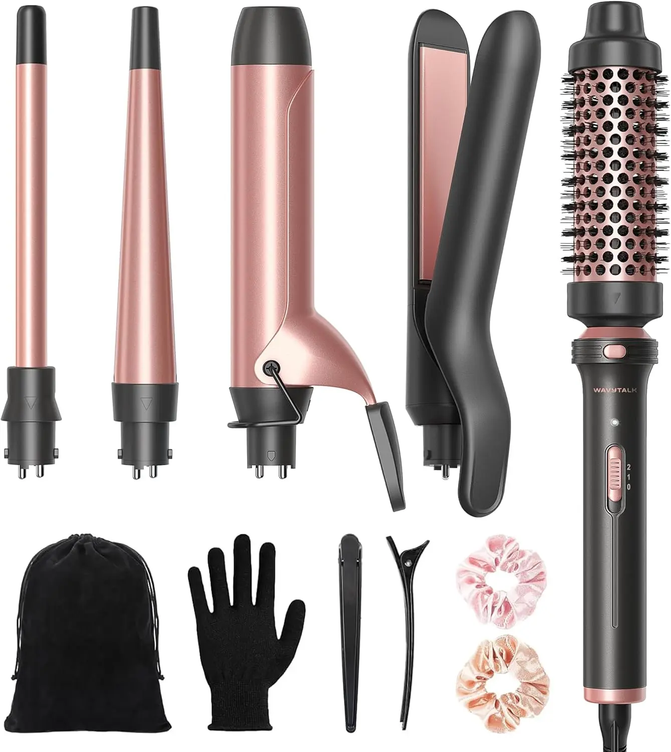 Wavytalk 5 in 1 Curling Iron with Thermal Brush,Flat Iron,Versatile Styling | Interchangeable Curling Iron Set(0.5”-1.25"), Ceramic Curling Iron, Less Damage, Fast Heating Wand Curling Iron, Dual Voltage