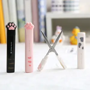 4pcs/Set Of Mini Folding Scissors Cute Creativity Cat'S Paw Shape Stainless Steel Material Portable Safety Scissors