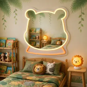 Winnie Mirror Kawaii Bear LED Mirror Neon Light Wall Decor, Cozy Aesthetic Room Lighting for Bedroom Vanity, Cute Night Light for Kids Girls Gift Room Makeover