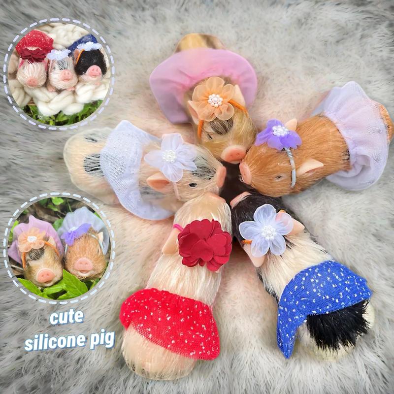 5inch/12cm 5 Styles Cute Mini Piglets Full Body Silicone Dolls with 3 Sets Mini Outfits for Each Lovely Piglet Doll Handmade Painted Newborn Dolls Perfect Gifts For Birthday