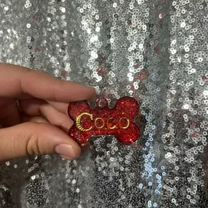 Coco Dogs Name Tag - Red with Gold Letters, Ideal for Dog Lovers, Versatile Design