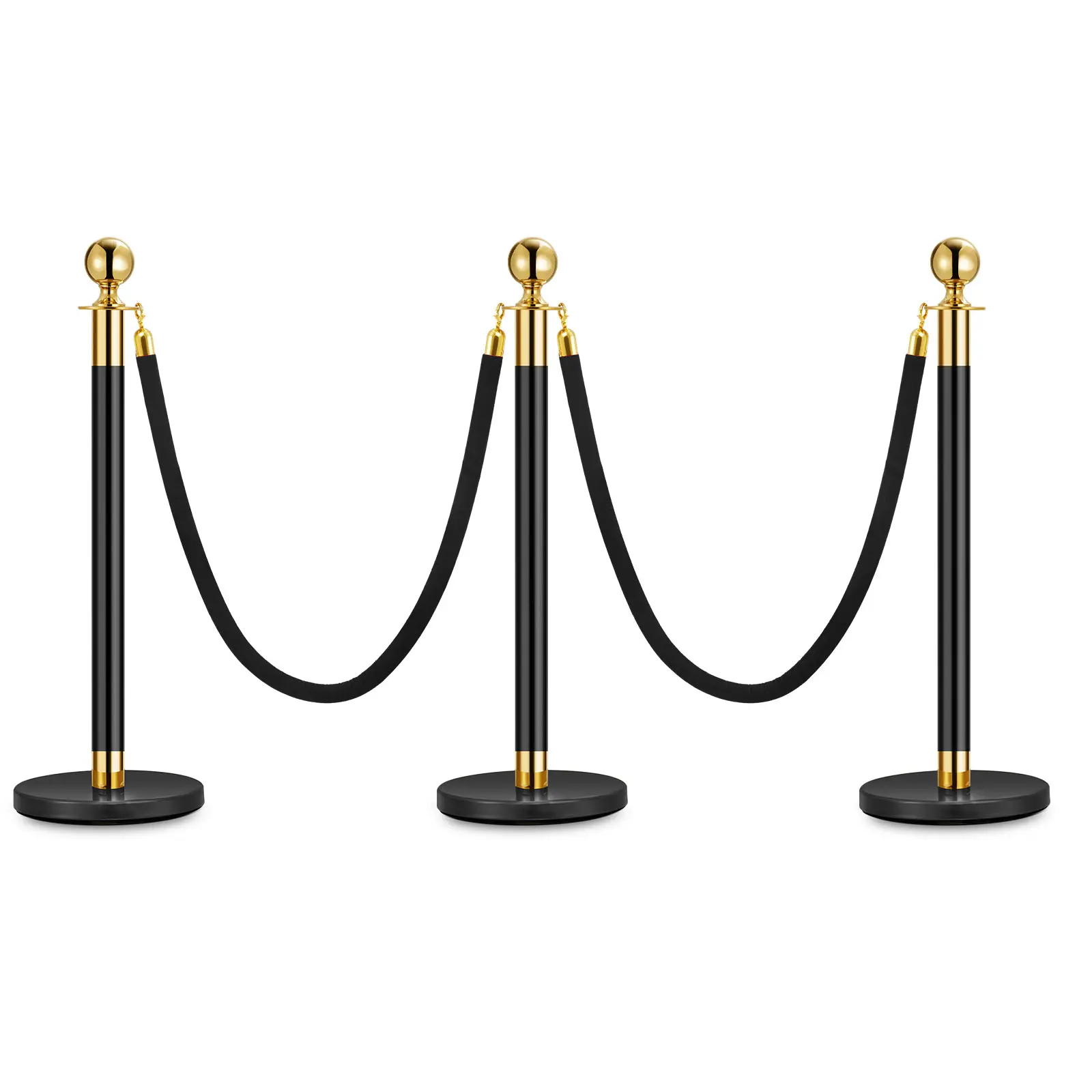 3/4/5 Pcs Black Stanchion Posts Queue with Black Velvet Rope, Velvet Ropes and Posts Set (5Ft) for Weddings,Parties,Theater, Hollow, Stainless Steel