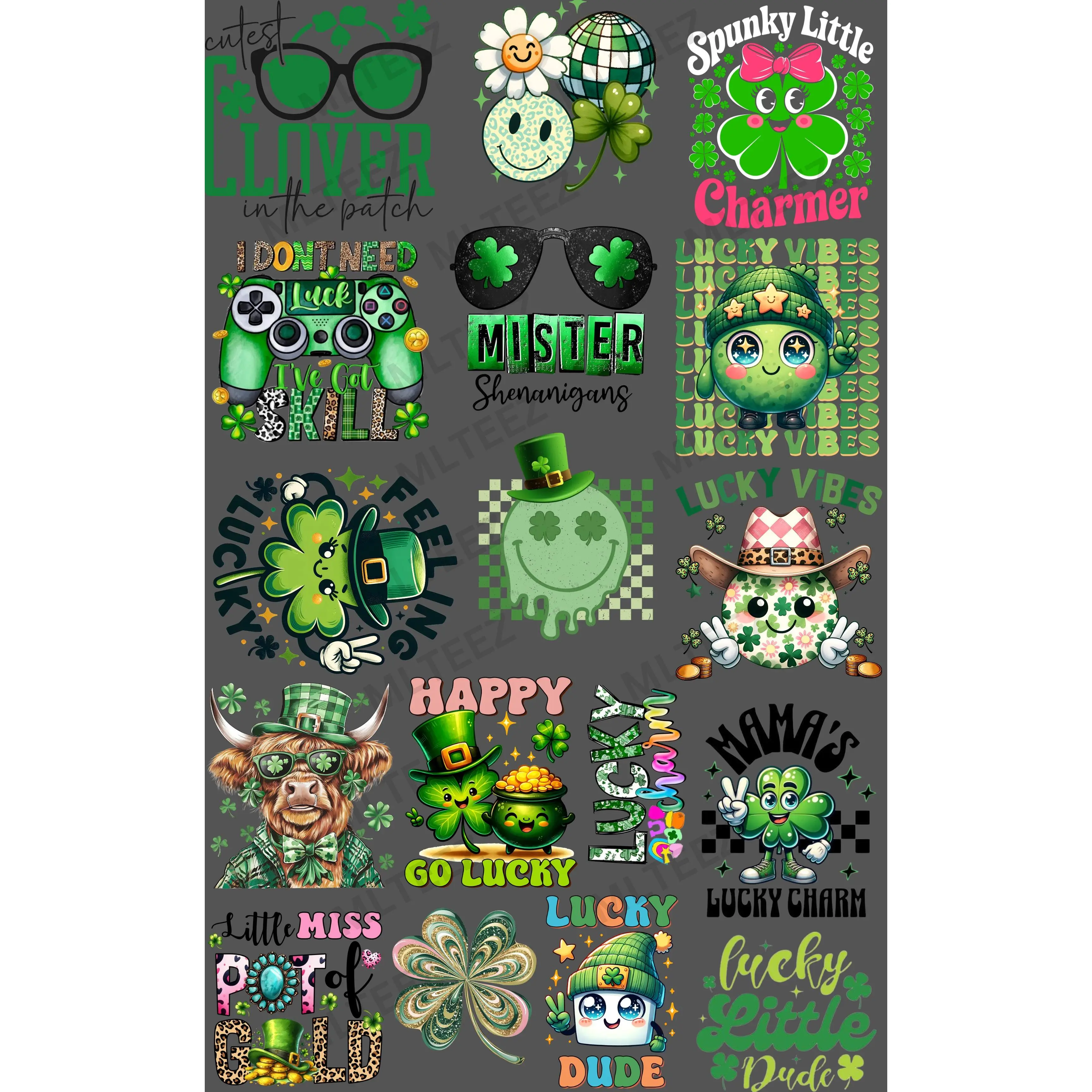 CUTEST CLOVER IN THE PATCH (YOUTH) PREMADE GANGSHEET  - 22X36 DTF TRANSFERS - DIRECT TO FILM