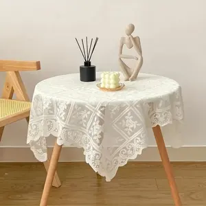Elegant Floral Lace Tablecloth, Translucent Washable Polyester, Scalloped Edges, Perfect for Coffee Tables, Picnic, Party Decorations