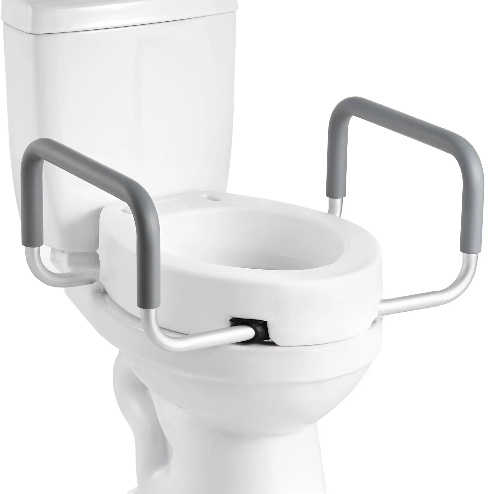 Raised Toilet Seat With Arms For Elderly And Disabled, 300 Lbs Load Capacity, 3.5-Inch Lift Height, Widened Commode Elevated Toilet Seat Riser With Padded Handles For Seniors, Handicap, And Adults