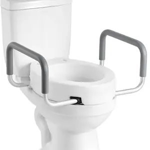 Raised Toilet Seat With Arms For Elderly And Disabled, 300 Lbs Load Capacity, 3.5-Inch Lift Height, Widened Commode Elevated Toilet Seat Riser With Padded Handles For Seniors, Handicap, And Adults