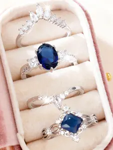 4 Pieces/Set Artificial Zirconia Rings for Women & Girls Elegant Stackable Engagement Rings Daily Date Wear Womens Jewellery Birthday Anniversary Gift Stacking Rings