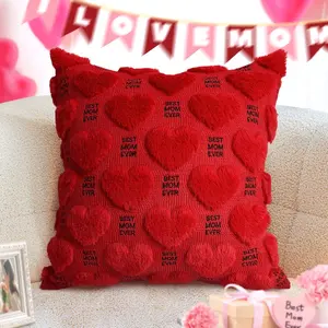 Mothers Day Gift for Mom Gift, Best Mom Ever Embroidered Throw Pillow Covers 18x18 in, Red Heart Pillowcase Soft Plush Faux Wool Couch Birthday Gifts for Love Mother Grandma Wife