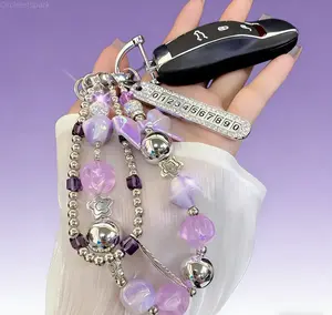 2026 New Release Luxury Beaded Wristlet – Rhinestone Butterfly Phone Charm for Cases Bags & Car Chains, TikTok Shop New Year Gift
