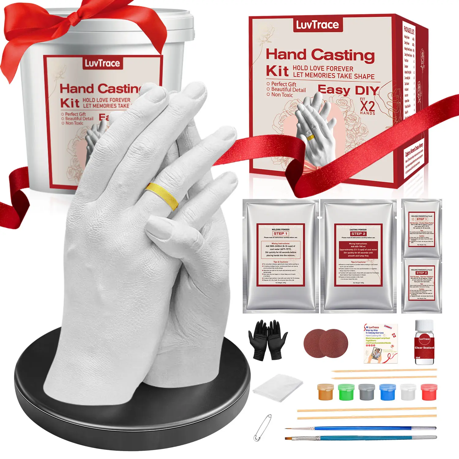 LUVTRACE Hand Casting Kit – Couples DIY Plaster Mold Kit with Base & Practice Kit, Romantic Keepsake Gift for Anniversary, Wedding, Birthday, Valentine’s Day, for Boyfriend Girlfriend