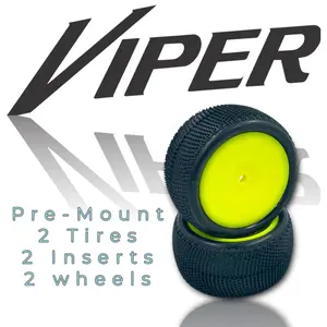 Pro-Motion Viper 2.2" Rear LP Carpet Pre-Mount Buggy Tires (2) — Yellow (C3 Green/Medium) Part #: 3090-C3-Y