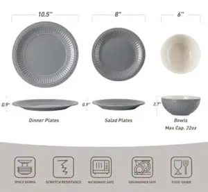 Garden Plates and Bowls Sets, 12-Piece Dishes Set for 4, Scratch Resistant Kitchen Dishes Dinnerware Sets - Microwave Cutlery Stylish