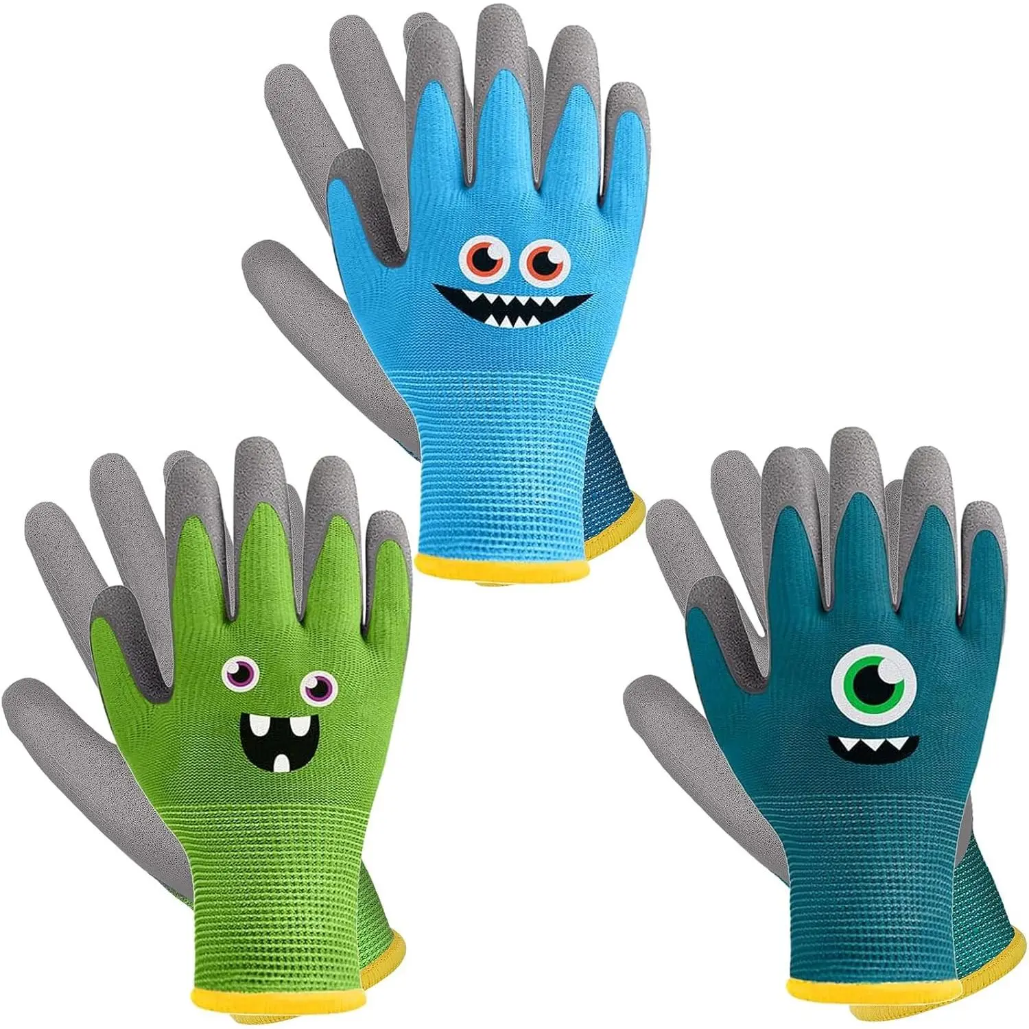 L-GLV006  3 Pairs Kids Gardening Gloves Children Yard Work Gloves Soft Rubber Coated Garden Gloves for Toddlers Girls Boys