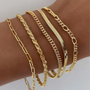 Bracelets for Women , Jewelry Sets for Women Trendy Thin Dainty Stackable Cuban Link Paperclip Chain Bracelet Pack Fashion Accessories Gifts for Womens maximalist jewelry