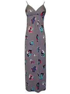 PacificPlex Retro Pop Art Photo Print Jersey Slim Sundress Maxi Dress Spaghetti Strap Casual Wear Fashion Fabric Sleeveless Smooth Soft