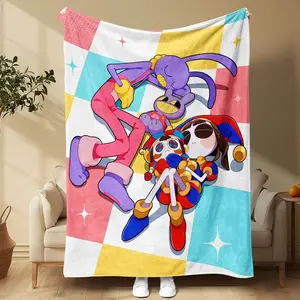 Soft Flannel Blanket with Digital Circus Theme, Perfect for Girls Boys Adults Halloween Christmas Gift,  Blanket Halloween and Christmas Gifts    Lightweight Cozy Bed Sofa Travel Use