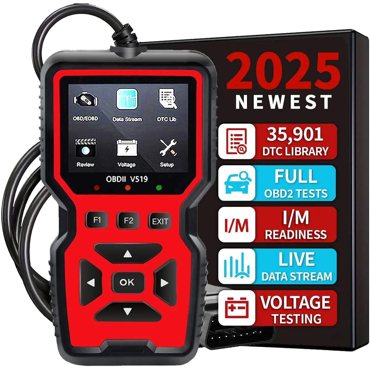 Car OBD2 Scanner Diagnostic Tool, Automotive Scan Tool, Car Voltage Tester Engine Fault Code Scanner, Charging Tester Diagnostic Tool for OBDII-V519