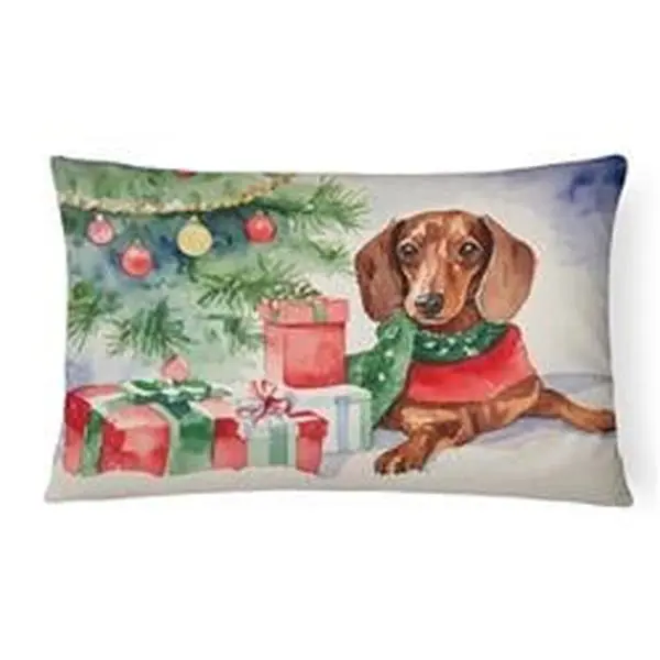Unisex Dachshund Christmas Fabric Pillow, 16x12 in, Whimsical Home Decor for Home, Room & House Decor Fabric Pillow