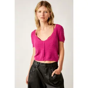 Free People Keep Me Warm Crop - Fuchsia Festival