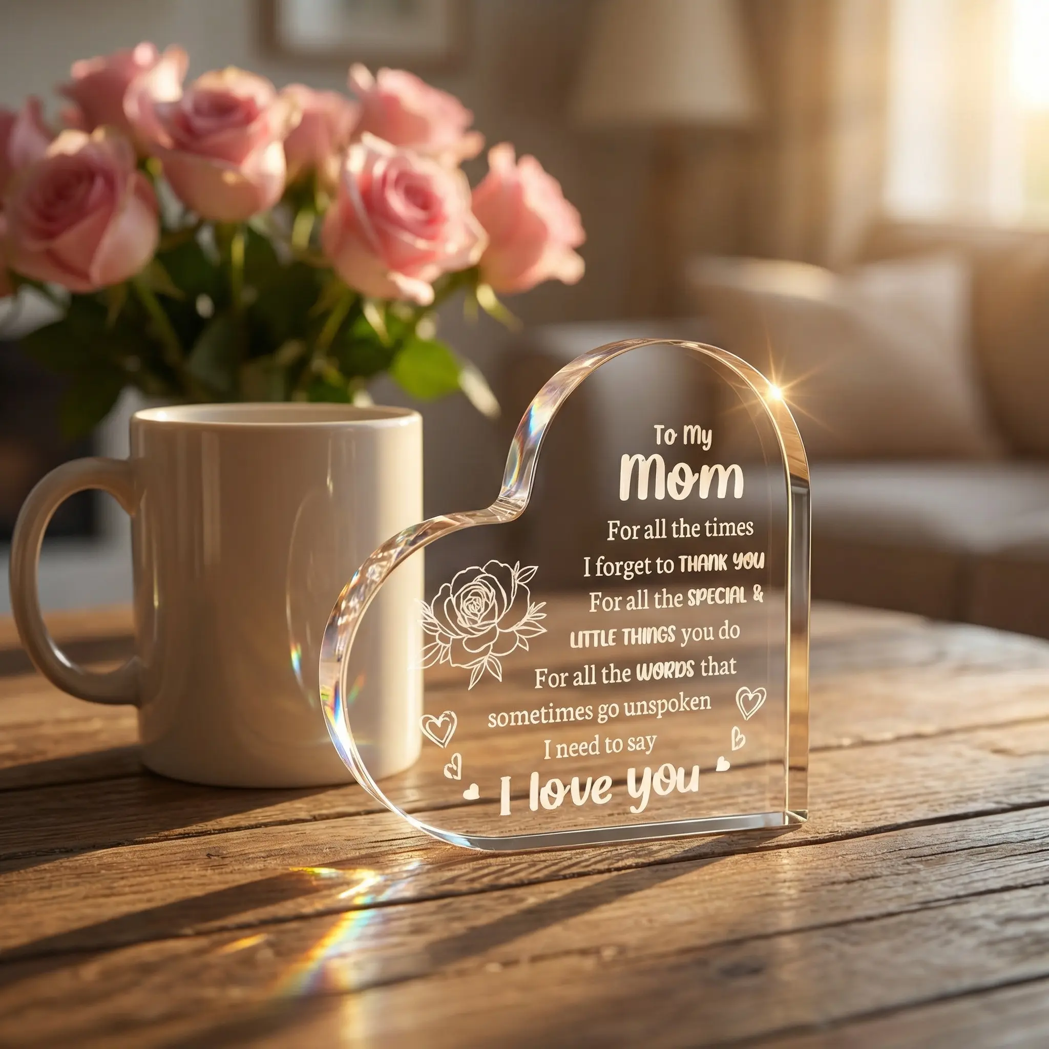 Heart Acrylic Plaque - Home Decor Sign, Decoration Gift for Mum, Thoughtful Present to My Mom