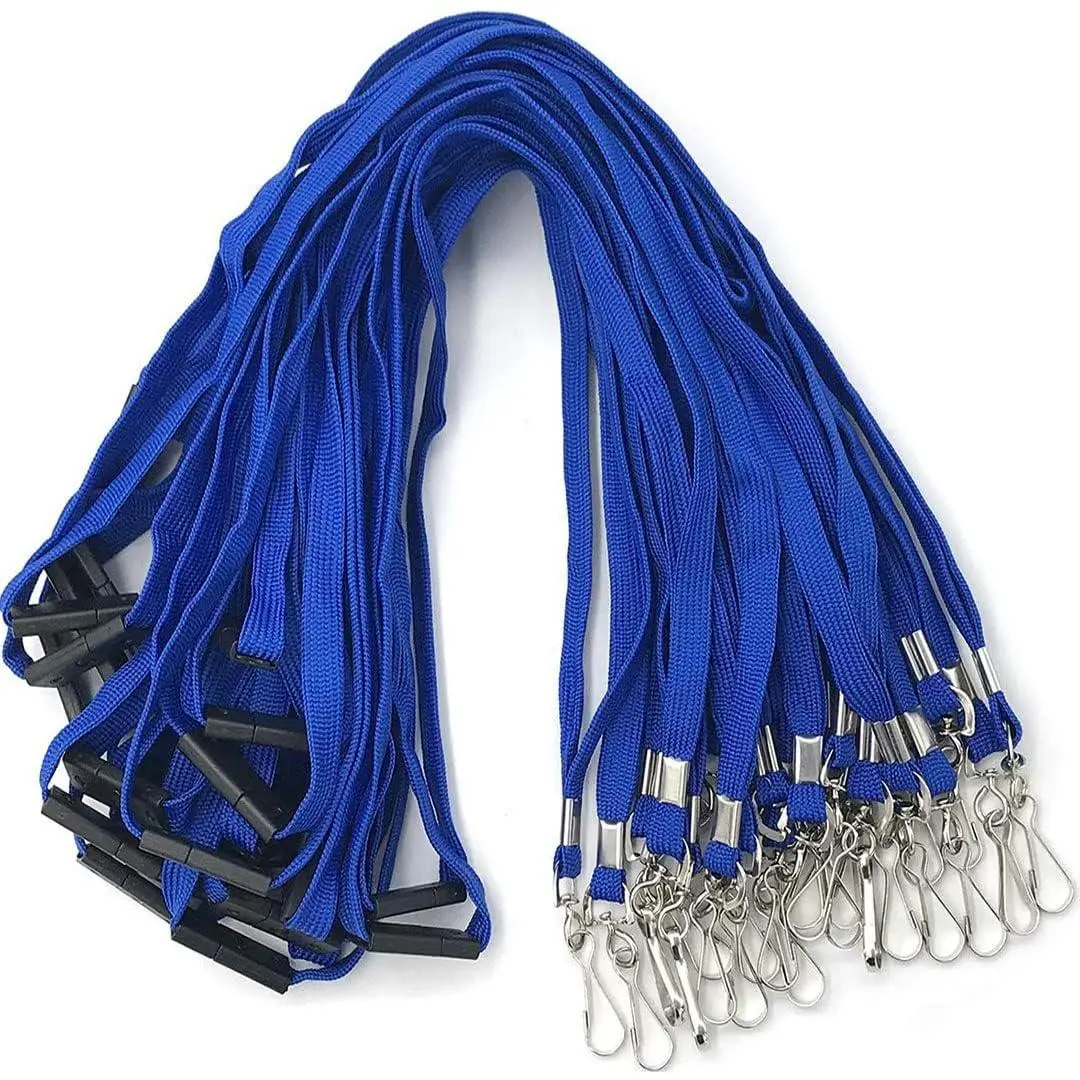 Lanyards Safety Blue Lanyards  Flat  Breakaway Badge Lanyard with J-Hook for ID Nametag Badge Holder (Blue, 50 count)
