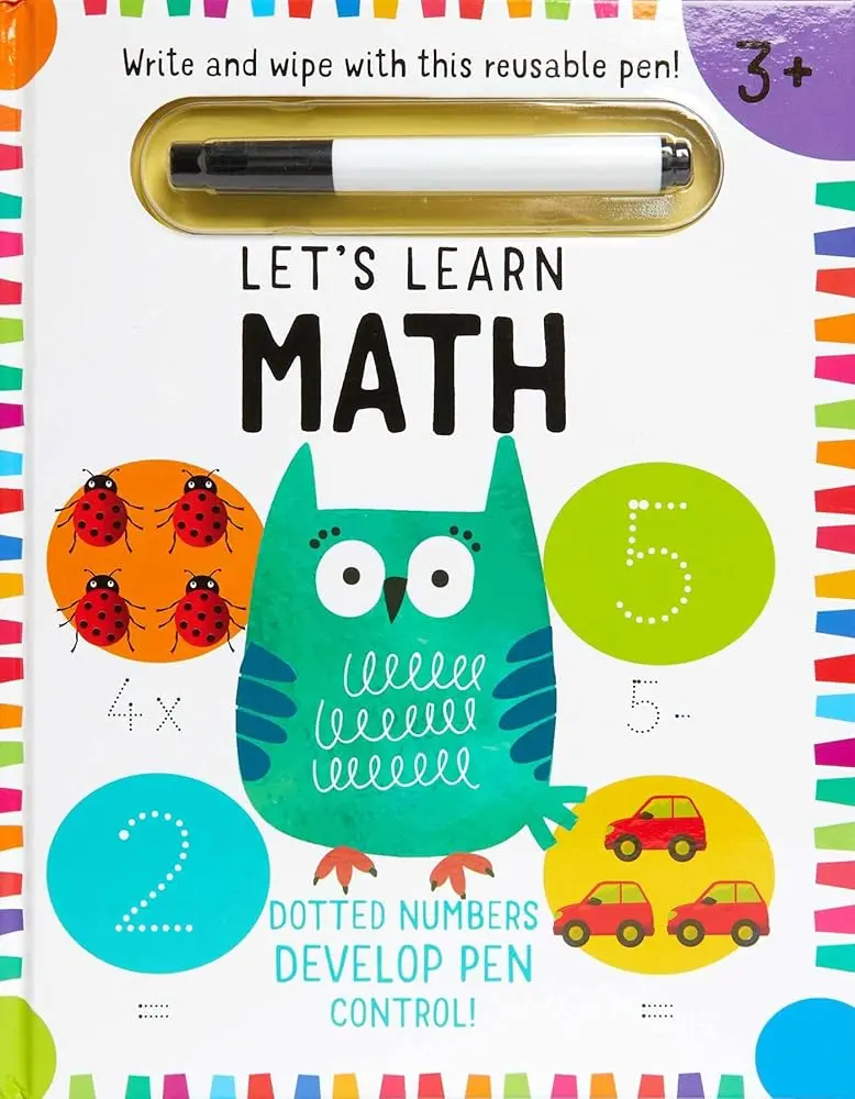 Kids' Write-and-Wipe Early Math Workbook - Reusable Pen, Dotted Lines, Pen Control Development, Number Writing, Addition-Subtraction, Counting, Easy Take-and-Go Learning, Confidence Building (School Educational Supply), Build Confidence