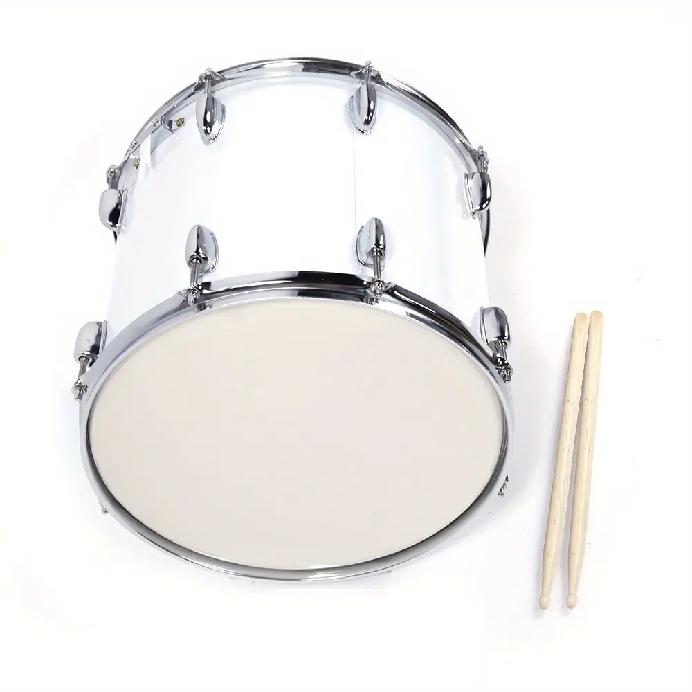 14x10 in White Marching Drum with All-in-1 Accessories (Drumsticks, Tuning Key, Adjustable Shoulder Strap), Rust-Resistant CRS Hoops, Durable Metal Construction, Classic Metallic Finish for School Bands, Outdoor Events