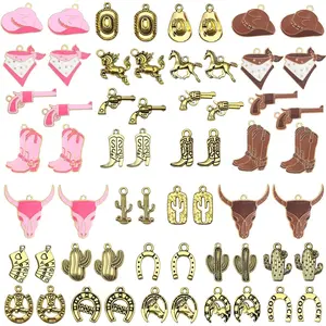 Western Cowboy Charms for Jewelry Making, Gold and Silver Plated Enamel Trinkets with Boot, Cactus & Hat for Bracelet, Necklace & Keychain
