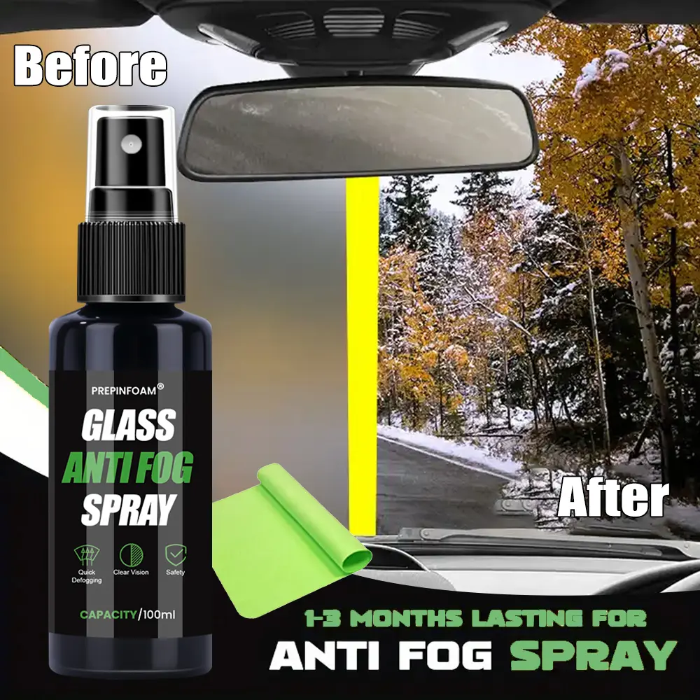 Anti-Fog Spray for Car Windows and Helmets, Long-Lasting Defogger for Windshields, Interior Windows, and Mirrors, Enhances Clarity and Visibility, Car Windshield Cleaner, Car Cleaning Supplies, Car Cleaning Agent