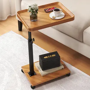 Garvee C Shaped End Table with Adjustable Height and 360° Swivel, Features Wheels for Easy Mobility, Ideal for Small Spaces, Perfect for Eating, Working, or Using Laptop on Couch, Bedroom, or Living Room