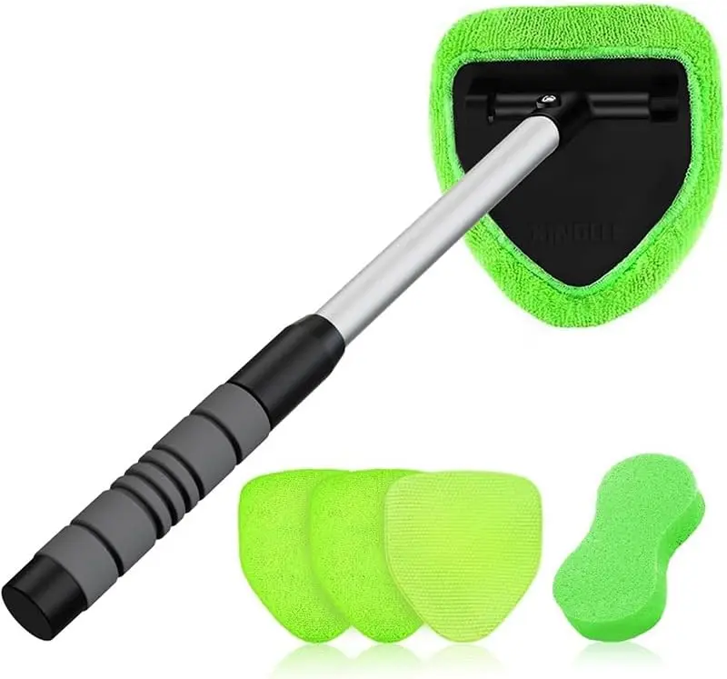 Car Windshield Cleaner Tool Kit, Pentagonal Telescopic Pole Glass Cleaner with Cloth Sleeves & Sponge Block, Ideal for Auto Glass, SUVs, RVs and Home Windows