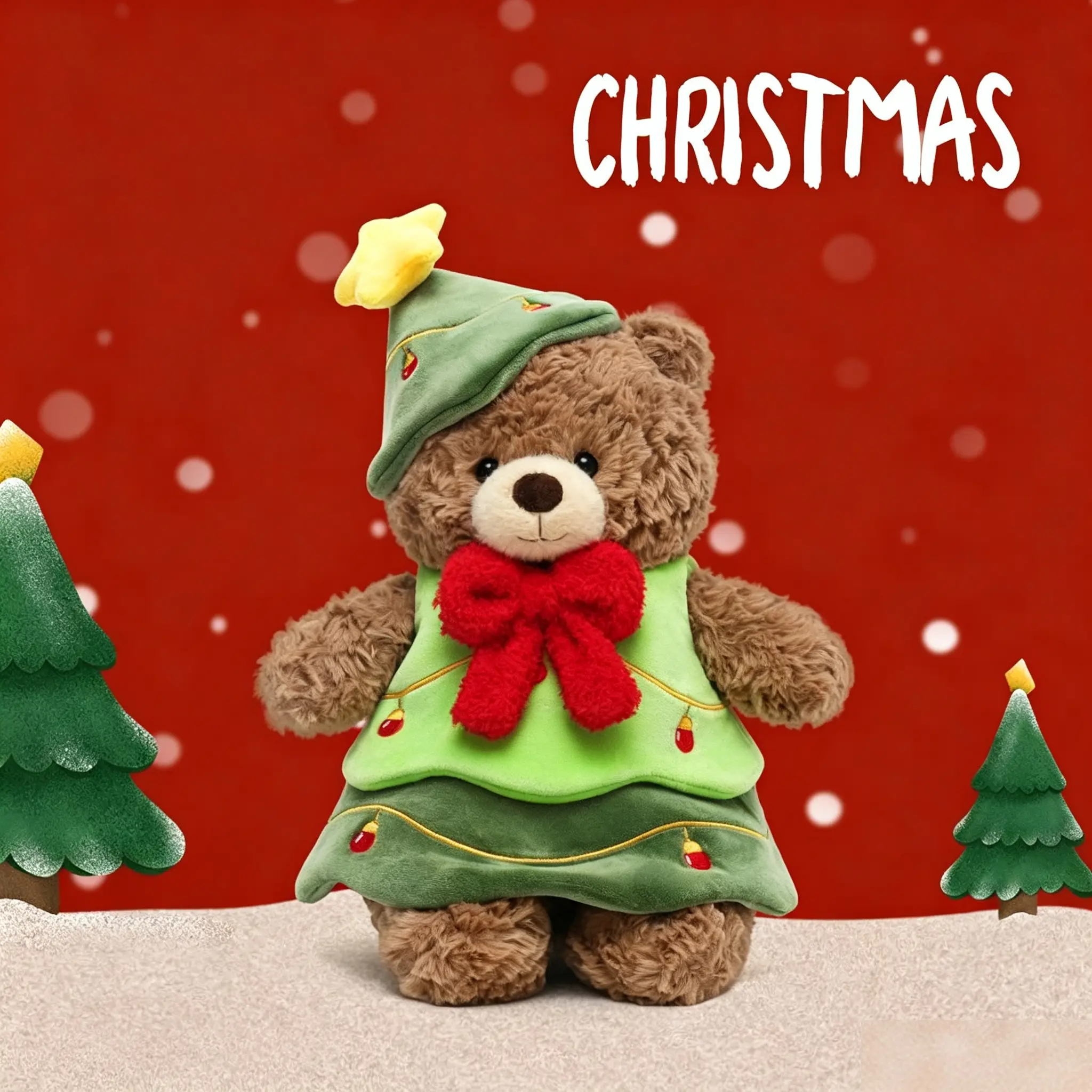 Christmas Tree Teddy Bear Plush Doll, Cute Brown Bear with Removable Christmas Tree Outfit & Star Hat, Soft Stuffed Animal Toy, Holiday Home Decor, Christmas Eve Gift for Kids Friends, 12.99 Inch Fluffy Plush Bear Ornament