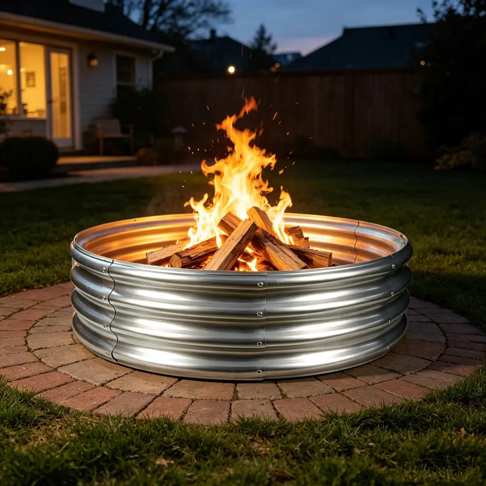 4FT Diameter Camp Fire Ring Pit, Large Round Galvanized Steel Fire Pit, Heavy Duty Steel Fire Pit Silver for Backyard, Camping, Bonfire (4x4x1FT)