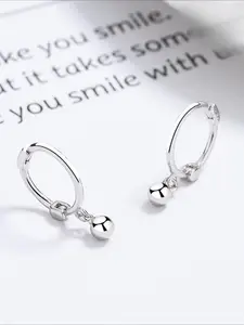 Women's S925 Silver Color Ball Drop Earrings, Minimalist Circle Design, Elegant Minimalist Earrings, Fashionable Shiny Jewelry for Daily Wear & Gift Giving, Versatile Earrings