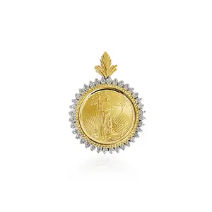 1/4OZ Fine Gold Lady Liberty Medallion with Diamond Halo Necklace