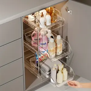 2/3 Layer Transparent Plastic Pull-Out Bathroom Shelf, Metal Tube Sink Under Cabinet Organizer, Compact Design for Hair Products, Durable Structure