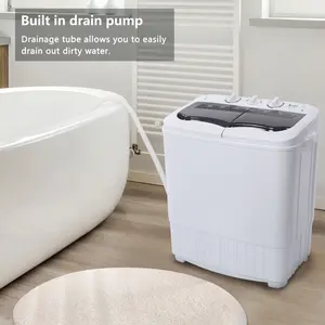 Compact Twin Tub with Built-in Drain Pump XPB35-ZK35 14.3(7.7 6.6)lbs Semi-automatic Gray Cover Washing Machine