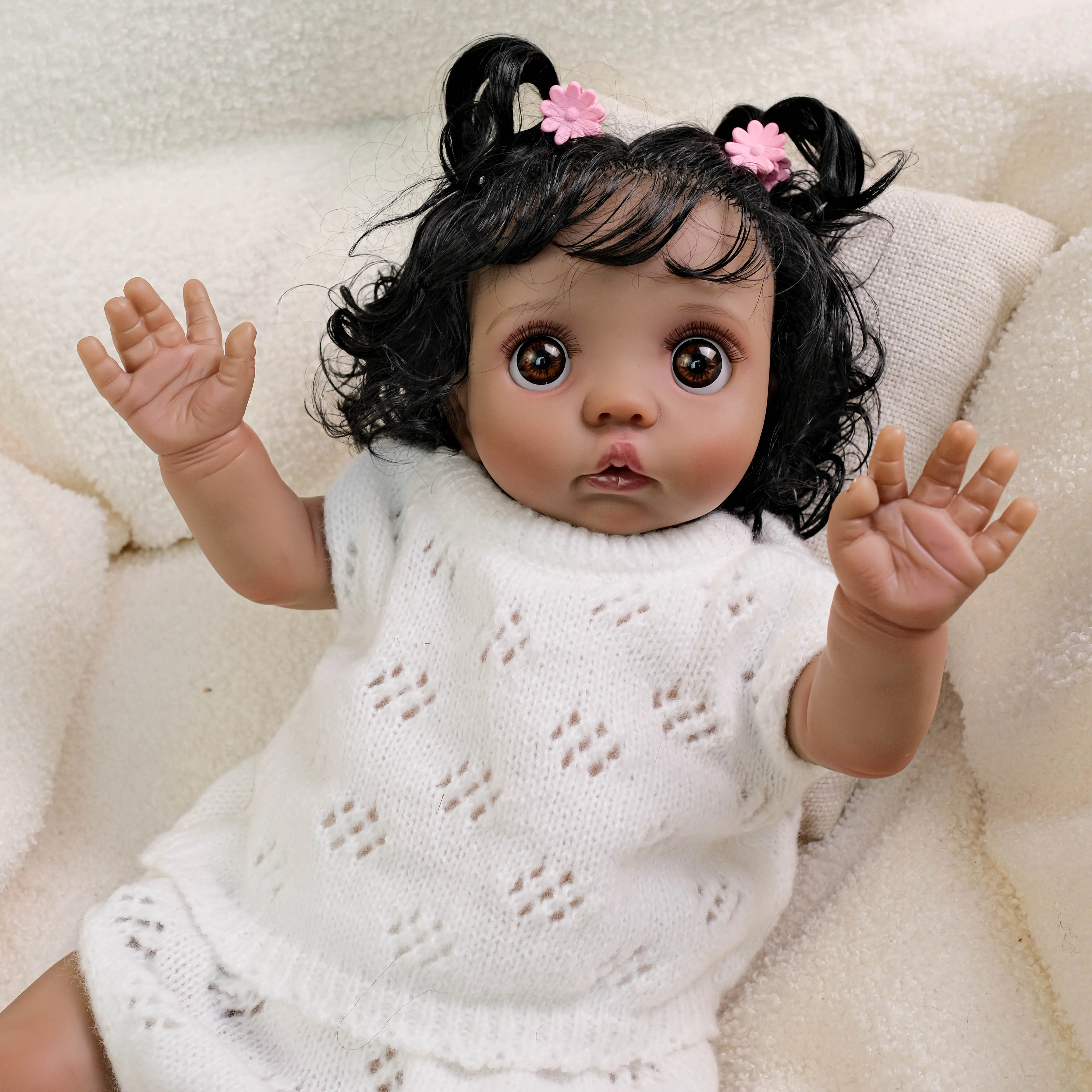 16 in Black Reborn Elf Baby Girl Doll - Lifelike Soft Reborn Toddler Doll with Dark Skin, Hand-Rooted Black Hair, Real-Baby Look Vinyl Toy for Role Play, Best Gift for Kids 3+, Lifelike Soft Doll