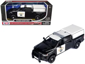 2019 RAM 1500 Laramine Crew Cab  Truck "California Highway Patrol" Black & White w/Bed Camper 1/27 Diecast Model Car by Motormax