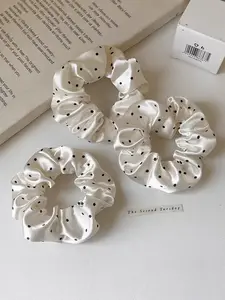 New Satin Polka Dot Pig Tail Hair Tie Set, High-End Fabric Headband, Casual Style Women's Hair Accessory, 2 Pcs