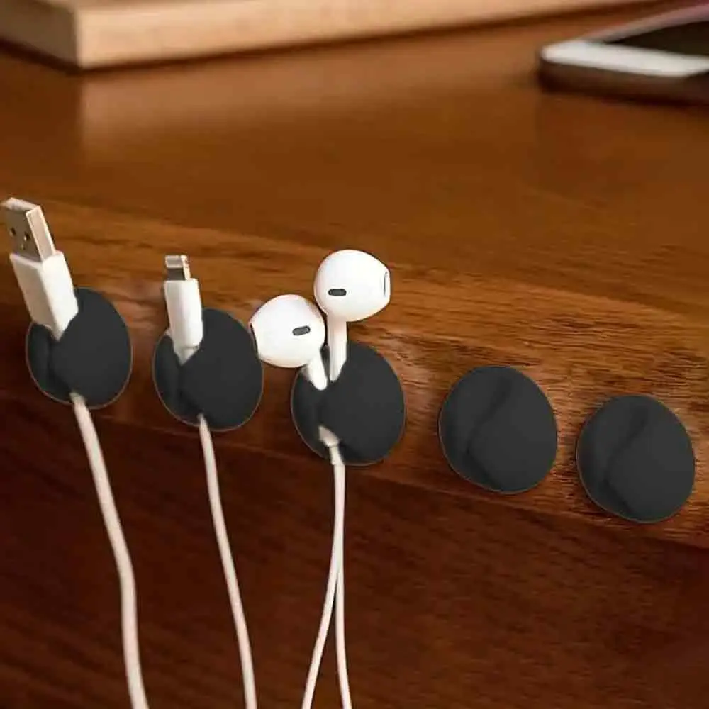 Round Cable Management Holder, 5pcs Cable Holder Clip, Desk Accessories Data Cable Storage Rack for Office Desk