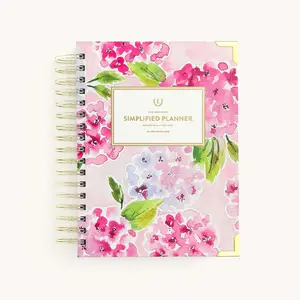 2026-2027 Spiral Bound Notebook Planner, Daily Simplified Office Organiser, Blush Hydrangea Design