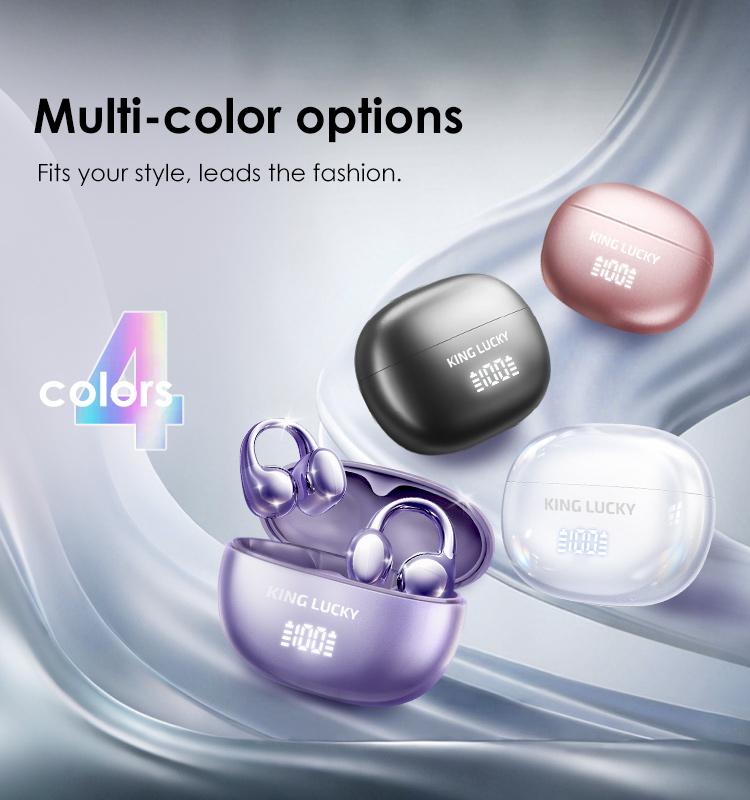 Multi-color Digital Display Clip-on Open Ear Wireless Bluetooth 6.0 Headphones with Audios, Mic, 50H Playtime, ENC, IPX5 Waterproof, Next-gen Comfort for Small Ears & Fitness Runs, Headset, Long Play