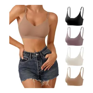 V Neck Bra Padded Seamless Adjustable Straps Bralettes Everyday Basic Sleeping Bras Multiple Pack