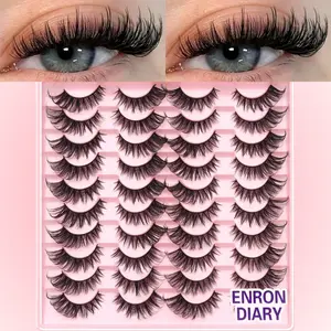 ENRON DIARY 20 Pairs of Flawless Makeup 3D High Quality Eyelashes - Luxurious Fluffy Voluminous Cat Eye Style, Natural Look Crisscross Lashes, D-Curl, Fragrance-Free, Multi-Pack for Dramatic Eye Enhancement, Eyelash Set